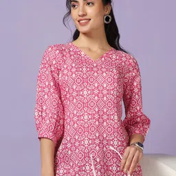 FASHION DREAM Ethnic Motifs Printed V-Neck Cotton A-Line Top-picture-24