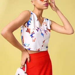 PURVAJA Floral Printed V-Neck Sleeveless Top-19