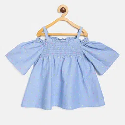 MINI KLUB Girls Blue Printed Pure Cotton Top-image-50