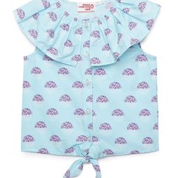 UNDER FOURTEEN ONLY Blue & Pink Printed Ruffles Shirt Style Top-image-44