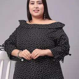 Style Quotient Plus Size Polka Dot Printed Boat Neck Top-44
