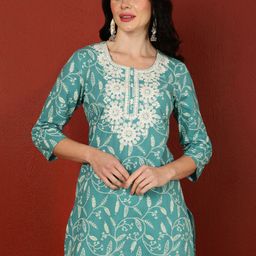 GULMOHAR JAIPUR Floral Printed Round Neck Crop Top-picture-55