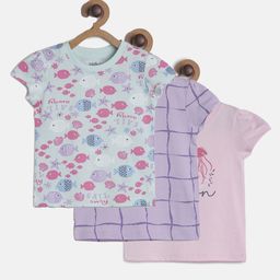 MINI KLUB Infants Girls Pack Of 3 Conversational Printed Pure Cotton Top-96