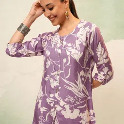 Vishudh Gathered Tropical Printed Round Neck Top-image-29