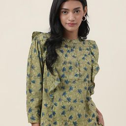Fabindia Green Floral Print Pure Cotton Top-picture-41