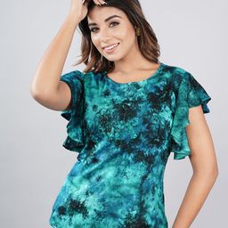 Bachuu Flutter Sleeves Tie and Dye Print Top-0
