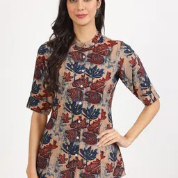 Divena Floral Printed Mandarin Collar Rayon Top-image-96