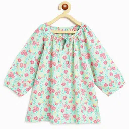 Campana Girls Floral Printed Tie-Up Neck Raglan Sleeves A-Line Top-picture-10