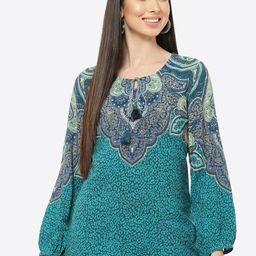 Rangriti Teal Ethnic Motifs Printed Top-image-45