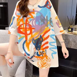 StyleCast White Abstract Printed T-Shirt Dress-image-99