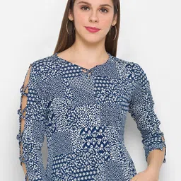 Globus Navy Blue & White Ditsy Floral Print Top-picture-2