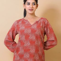 putsum Abstract Printed Cuffed Sleeves Top-image-1