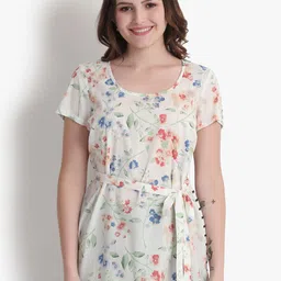putsum Floral Printed Waist Tie Up Top-image-16