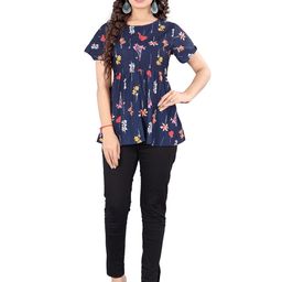 Rujave Round Neck Gathered or Pleated Detail Floral Printed Top-image-11