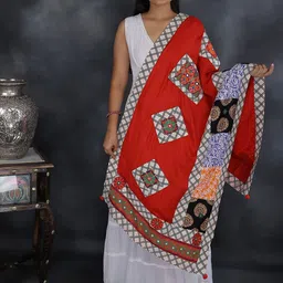 Exotic India Printed Pure Cotton Dupatta with Patchwork-image-58