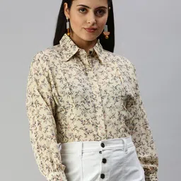 SHOWOFF Women Yellow Contemporary Slim Fit Floral Semi Sheer Printed Casual Shirt-image-75