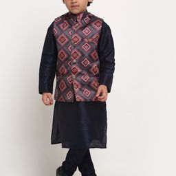 Benstoke Boys Navy Blue Printed Kurta with Pyjamas & Printed Nehrujacket-image-97
