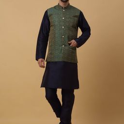 KRAFT INDIA Ethnic Motifs Mandarin Collar Long Sleeves Kurta with Churidar-image-95