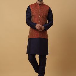 KRAFT INDIA Mandarin Collar Long Sleeves Regular Kurta With Churidar & Jacket-image-87