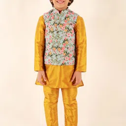 JBN Creation Boys Mandarin Collar Straight Kurta & Pyjamas With Nehru Jacket-27