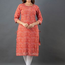 Lee Moda Women Orange & White Leheriya Printed Indie Prints Kurta-picture-42