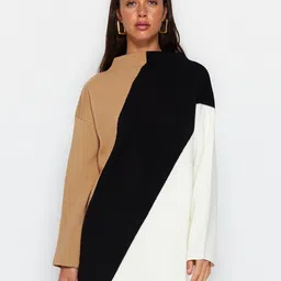 Trendyol Colourblocked Mock Neck Acrylic Longline Pullover-picture-27