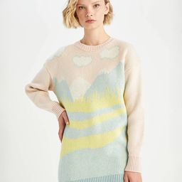 DeFacto Abstract Printed Longline Round Neck Pullover Sweater-2