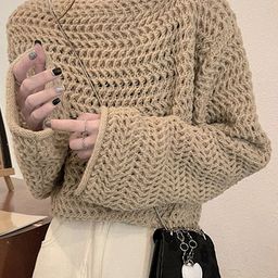 LULU & SKY Open Knitted Self Design Boat Neck Pullover Sweaters-image-7