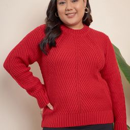 CURVY STREET Plus Size Geometric Self Design Pure Acrylic Pullover-18