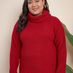 CURVY STREET Plus Size Ribbed Turtle Neck Pure Acrylic Pullover-picture-28