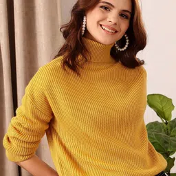 STREET 9 Self Design High Neck Long Sleeve Acrylic Cable Knit Pullover Sweaters-image-32