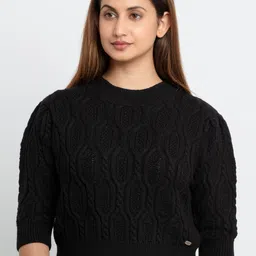 Status Quo Women Black Cable Knit Pullover-image-43