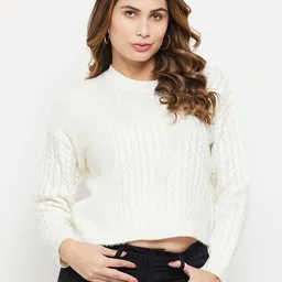 Madame Women Acrylic Cable Knit Pullover-image-60