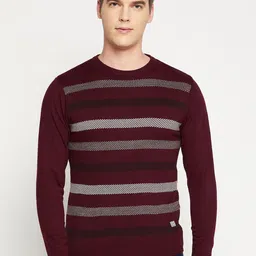 Duke Men Maroon & Grey Striped Pullover-image-54
