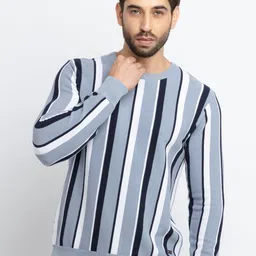 Status Quo Men Blue & White Striped Cotton Pullover Sweater-image-74