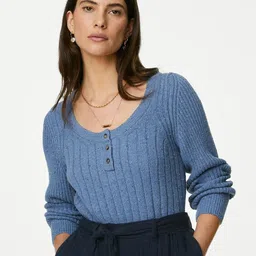 Marks & Spencer Women Blue Striped Pullover-23