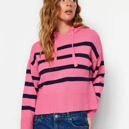 Trendyol Striped Hood Pullover-23