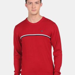 Arrow Sport Men Red & White Cotton Pullover-image-7