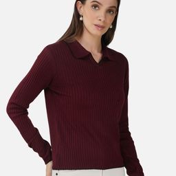 Chemistry Ribbed Shirt Collar Acrylic Pullover-picture-53