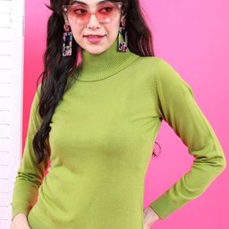 Tokyo Talkies Green Turtle Neck Ribbed Pullover Sweater-image-18