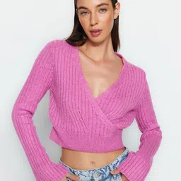 Trendyol Ribbed V-Neck Crop Pullover Sweater-32