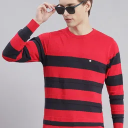 Monte Carlo Striped V-Neck Long Sleeves Woolen Pullover-image-20
