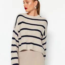 Trendyol Striped Round Neck Acrylic Pullover-image-30