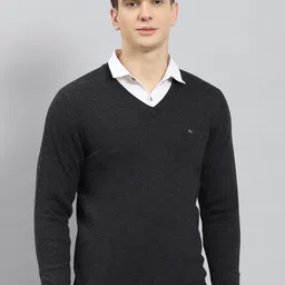 Monte Carlo V-Neck Woollen Pullover Ribbed Sweaters-image-55