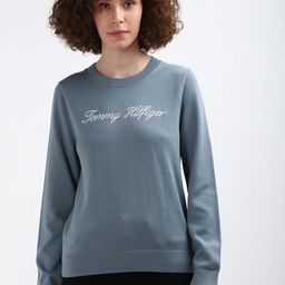 Tommy Hilfiger Typography Embroidered Round Neck Long Sleeves Pure Cotton Pullover Sweater-picture-24