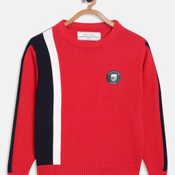 Octave Boys Red & Black Colourblocked Cotton Pullover-image-26
