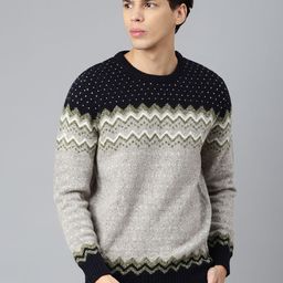 Woodland Men Grey & Black Geometric Round Neck Pullover-picture-45