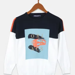 Monte Carlo Boys Off White & Blue Typography Printed Pure Cotton Pullover-image-28