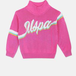 U.S. Polo Assn. Kids Girls Typography Printed High Neck Sweater-46