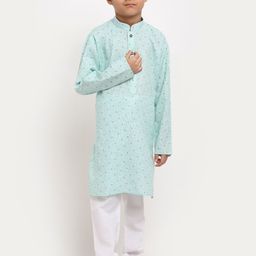 KRAFT INDIA Boys Turquoise Blue Ethnic Motifs Printed Regular Pure Cotton Kurta with Churidar-picture-1